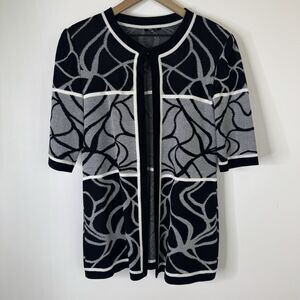 Misook Black Gray White Short Sleeve Eye/Hook Jacket Artsy Medium  Classy Money